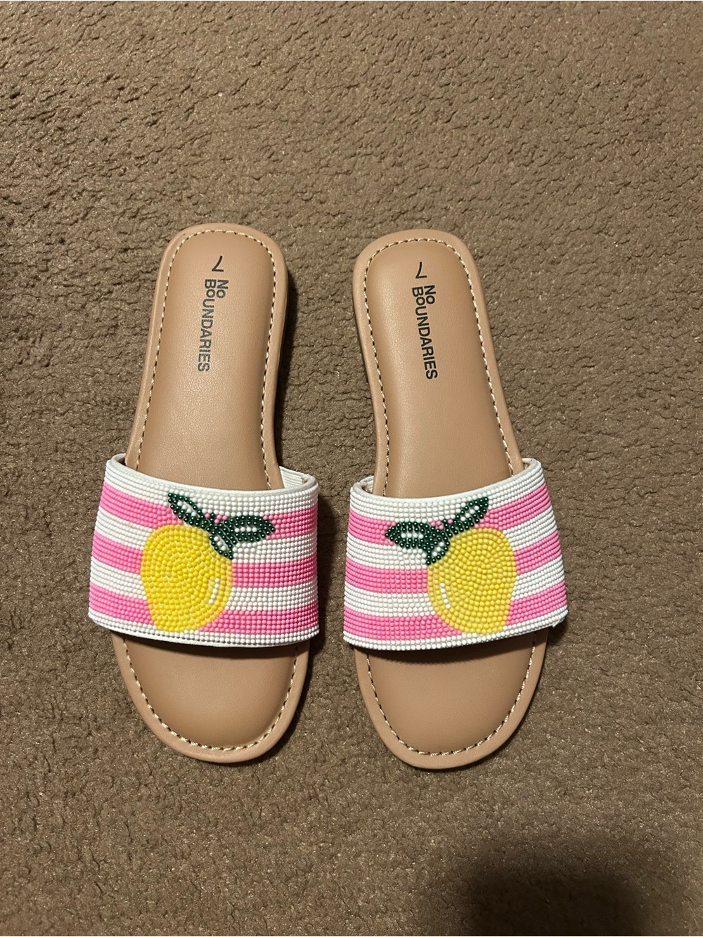 No Boundaries Women's Beaded Slide Sandals